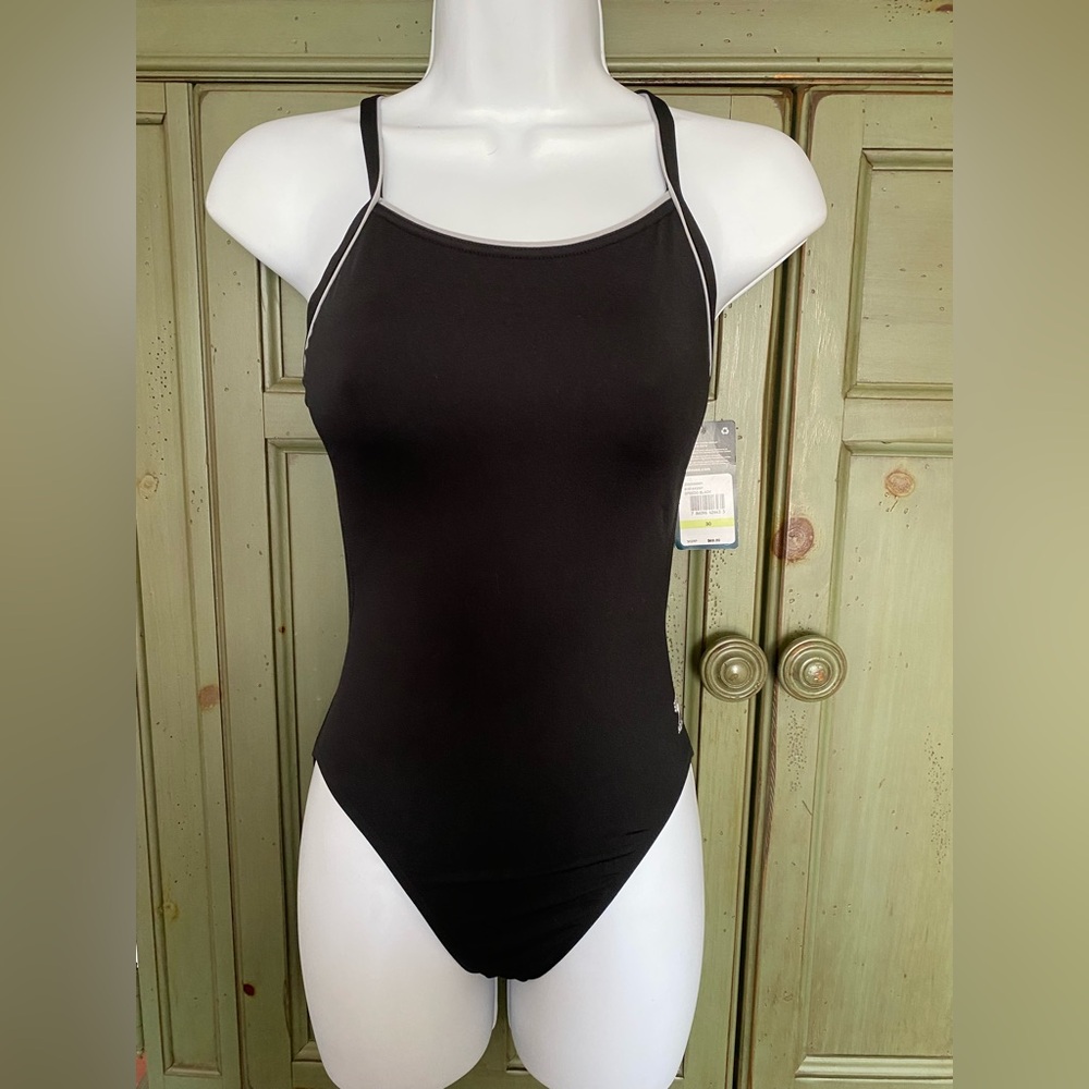 NWT Speedo Black One-Piece Swimsuit with Thin Straps